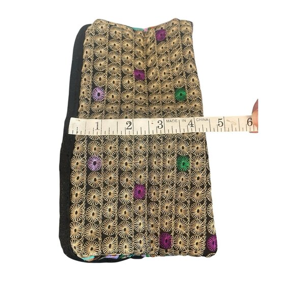 Black Multicolored Floral Embroidered Boho Backpack Small 12x9x4 Canvas - Picture 6 of 7